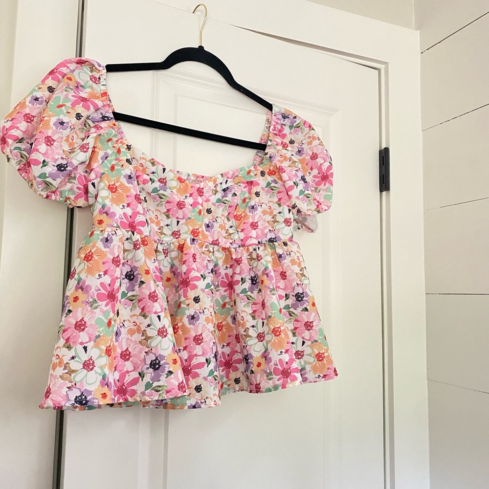 Floral Pink Puff Sleeve Top